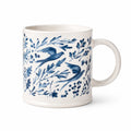 Keramiktasse 350 ml Weiß Blau mit Vogelmotiv - Becher für Heißgetränke
