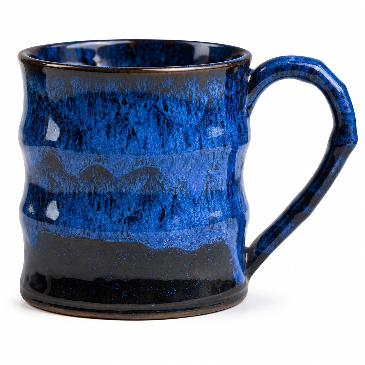 Keramiktasse 400 ml Blau Schwarz glasiert mit Henkel