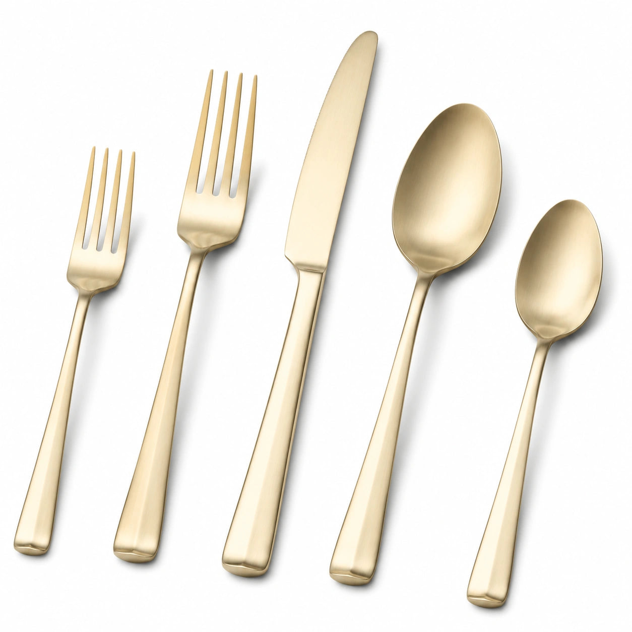 Besteckset 5-teilig aus Edelstahl Gold matt für den Esstisch