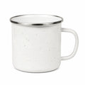 Emaille-Tasse 350 ml Weiß mit grünen Sprenkeln und Metallrand