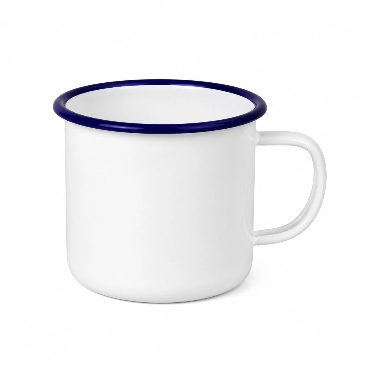 Emaille Becher 350 ml Weiß Blau für Heißgetränke klassischer Henkelbecher