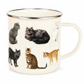Emaillebecher 350 ml Cremeweiß mit Katzenmotiv Metallrand