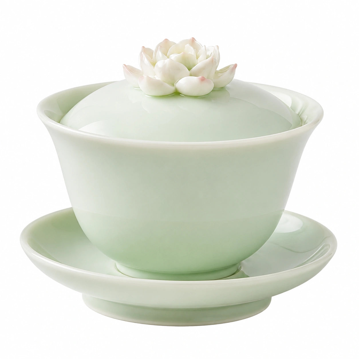 Gaiwan Teetasse 180 ml aus Keramik Hellgrün mit Lotusdeckel