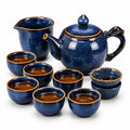 Teeservice 10-teilig 900 ml aus Keramik in Blau mit Goldrand für Tee