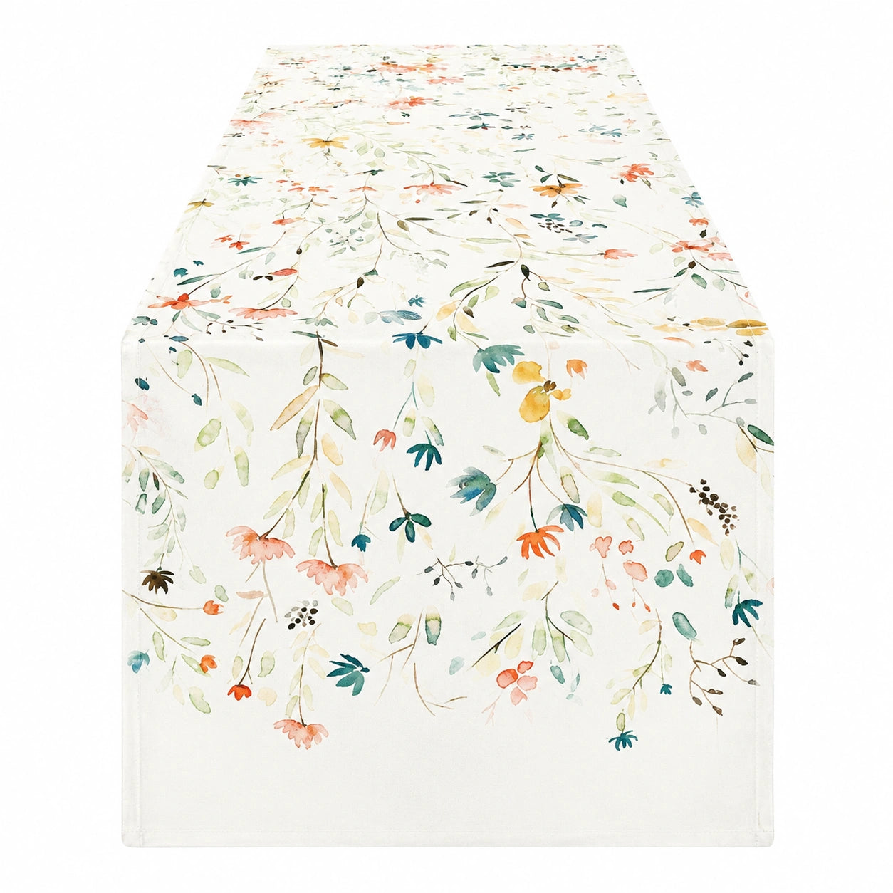 Tischläufer 40 x 180 cm aus Polyester Weiß mit Blumenmuster im Landhausstil