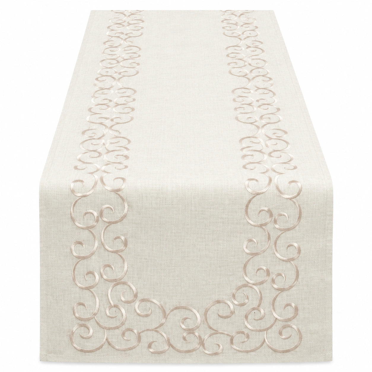 Tischläufer 180 x 40 cm Creme mit Stickerei aus Textil für Esstische